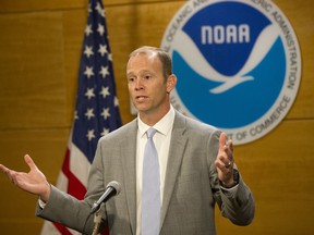 FEMA Administrator Brock Long speaks during a news conference at the National Hurricane Center, Wednesday, May 30, 2018, in Miami.