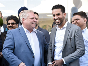Simmer Sandhu and Ontario PC Party Leader Doug Ford at the opening of Sandhu's campaign office in Brampton on April 21, 2018.