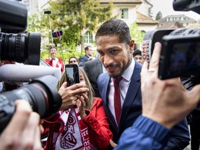 Jose Paolo Guerrero soccer player from Peru, arrives for a hearing at the international Court of Arbitration for Sport, CAS, on his doping ban in Lausanne, Switzerland, Thursday, May 3, 2018.