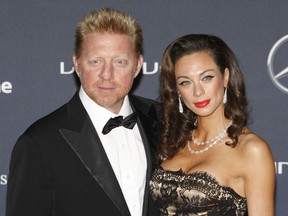 FILE - In this Feb. 6, 2012 file photo German tennis legend Boris Becker arrives with his wife Lilly for the Laureus World Sports Awards in London.