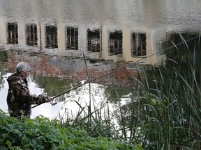 In this photo taken on Saturday, Sept. 16, 2017, a man catches fish at the lower lake in Kaliningrad, Russia, Saturday, Sept. 16, 2017. (AP Photo)