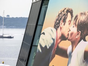 A view of the official Cannes film festival poster as seen on the Palais des Festivals at the 71st international film festival.