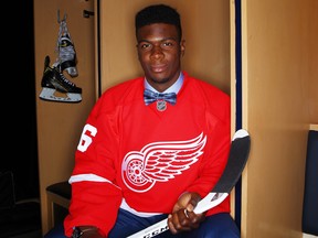 Givani Smith poses for a portrait after being selected 46th overall by the Detroit Red Wings in the 2016 NHL Draft on June 25, 2016 in Buffalo.