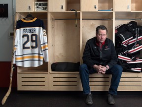 Scott Parker is shown at Chippewa Falls High School in Wisconsin, where he coaches the boys' hockey team, on May 2. Parker’s brother, the former NHL player Jeff Parker, was diagnosed posthumously with CTE.