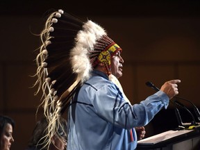 National Chief of the Assembly of First Nations Perry Bellegarde speaks during the AFN Special Chiefs Assembly in Gatineau, Que., on Tuesday, May 1, 2018.