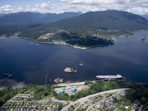 A aerial view of Kinder Morgan's Trans Mountain marine terminal, in Burnaby, B.C., is shown on Tuesday, May 29, 2018. The federal Conservatives say if the Liberals are willing to pony up billions of dollars to save the Trans Mountain pipeline to Canada's west coast, that it should be willing to provide the same level of certainty to revive the Energy East pipeline to Canada's east coast