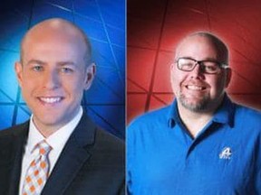 WYFF News 4 anchor Mike McCormick, left, and photojournalist Aaron Smeltzer.