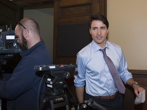 Prime Minister Justin Trudeau arrives at meeting with regional media ahead of the 2018 G7 Summit, Thursday, May 24, 2018 in La Malbaie Que.