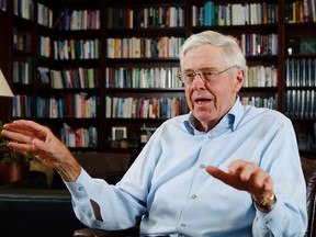 FILE - In this May 22, 2012, file photo, Charles Koch speaks in his office at Koch Industries in Wichita, Kan. Virginia's largest public university granted the conservative Charles Koch Foundation a say in the hiring and firing of professors in exchange for millions of dollars in donations, according to newly released documents.