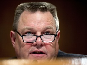 FILE - In this March 8, 2016, file photo, Sen. Jon Tester, D-Mont., speaks on Capitol Hill in Washington. Republicans are trying to make good on President Donald Trump's promise to make Tester pay for scuttling his pick to lead the Department of Veterans Affairs. The National Republican Senatorial Committee has taken out a television ad that will run across Montana that says Tester spread reckless allegations against Ronny Jackson. The ad says, "Trump is right. It's time for Jon Tester to go."