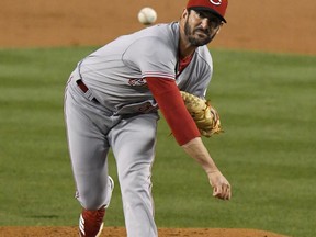 Cincinnati Reds starting pitcher Matt Harvey throws during the second inning of the team's baseball game against the Los Angeles Dodgers on Friday, May 11, 2018, in Los Angeles.