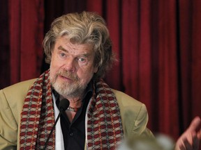 FILE - In this Thursday, April 19, 2018 file photo, Italian mountaineer Reinhold Messner gives a speech after being congratulated by Nepal's government in Kathmandu, Nepal. Spain's Princess of Asturias prize for sports this year has been awarded to two European mountain climbers - Italian Reinhold Messner and Poland's Krzysztof Wielicki. The judges said Wednesday, May 16, 2018 the pair embody the essence of mountain-climbing, setting new levels of accomplishment and providing inspiration for younger generations. Messner was one of the first two climbers to scale Mount Everest without supplementary oxygen 40 years ago.
