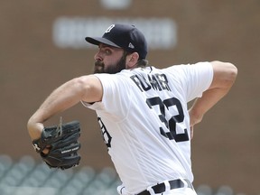 Detroit Tigers starting pitcher Michael Fulmer throws during the first inning of a baseball game against the Tampa Bay Rays, Wednesday, May 2, 2018, in Detroit.