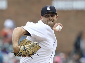 Detroit Tigers starting pitcher Matthew Boyd throws during the first inning of game one of a baseball doubleheader against the Seattle Mariners, Saturday, May 12, 2018, in Detroit.