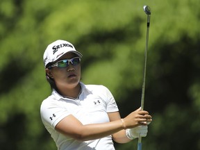 Nasa Hataoka, of Japan, watches her shot from the seventh tee during the second round of the LPGA Volvik Championship golf tournament at the Travis Pointe Country Club, Friday, May 25, 2018, in Ann Arbor, Mich.