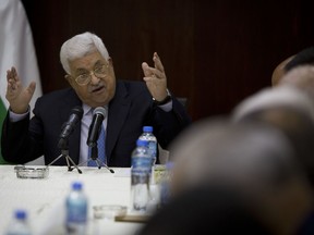 Palestinian President Mahmoud Abbas chairs the Fatah Central Committee meeting at the Palestinian Authority headquarters, in the West Bank city of Ramallah, Tuesday, May 29, 2018.