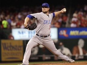 Chicago Cubs starting pitcher Jon Lester delivers during the first inning of a baseball game against the St. Louis Cardinals, Sunday, May 6, 2018, in St. Louis.