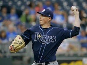 Tampa Bay Rays starting pitcher Ryan Yarbrough throws during the first inning of a baseball game against the Kansas City Royals Monday, May 14, 2018, in Kansas City, Mo.