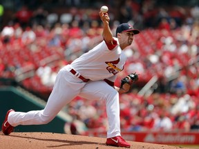 St. Louis Cardinals starting pitcher Jack Flaherty throws during the first inning of a baseball game against the Philadelphia Phillies, Sunday, May 20, 2018, in St. Louis.