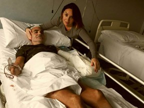 Roberto Zanda the Italian ultra-runner who had things go wrong in the Yukon. Zanda and his life partner Jo Caria, in hospital in Turin, Italy.