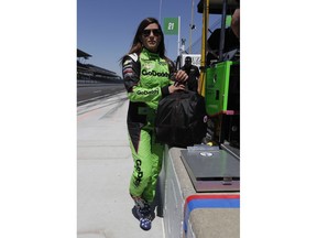 IndyCar driver Danica Patrick waits to drive at Indianapolis Motor Speedway in Indianapolis, Tuesday, May 1, 2018.