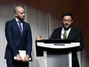 Matt Robinson, left, and Dan Fumano of Postmedia’s Vancouver Sun accept the award for project of the year at the National News Awards in Toronto, Friday, May 4, 2018.