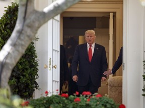 President Donald Trump walks through the Oval Office an his way to a news conference in the Rose Garden of the White House in Washington, Monday, April 30, 2018. In an April 2018 interview NBC News, Dr. Harold Bornstein said that in February 2017, three men, including Keith Schiller, the president's longtime bodyguard, showed up at the office of president's former personal doctor to collect the president's medical records, leaving Bornstein feeling "raped, frightened and sad." He said it felt like a raid.