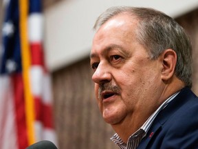 FILE - In this Jan. 18, 2018, file photo, former Massey CEO and West Virginia Republican Senatorial candidate, Don Blankenship, speaks during a town hall to kick off his campaign in Logan, W.Va. Blankenship went from prison to politics after serving a one-year sentence related to the deadliest U.S. mine disaster in four decades. His quest: To take down the man he blames for fueling public distrust of him, Democratic U.S. Sen. Joe Manchin of West Virginia.