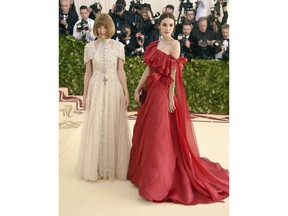 Anna Wintour,left, and Bee Shaffer attend The Metropolitan Museum of Art's Costume Institute benefit gala celebrating the opening of the Heavenly Bodies: Fashion and the Catholic Imagination exhibition on Monday, May 7, 2018, in New York.