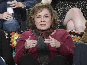 FILE - In this Jan. 8, 2018, file photo, Roseanne Barr participates in the "Roseanne" panel during the Disney/ABC Television Critics Association Winter Press Tour in Pasadena, Calif. ABC canceled its hit reboot of "Roseanne" on Tuesday, May 29, 2018, following star Roseanne Barr's racist tweet that referred to former Obama adviser Valerie Jarrett as a product of the Muslim Brotherhood and the "Planet of the Apes."