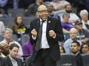 FILE - In this March 27, 2017, file photo, Memphis Grizzlies head coach David Fizdale reacts to an official's call during the first half of an NBA basketball game against the Sacramento Kings in Sacramento, Calif. A person with knowledge of the details said Thursday, May 3, 2018, that the New York Knicks have agreed to hire Fizdale as their new coach. The former Grizzlies coach will replace Jeff Hornacek, who was fired last month after two seasons.