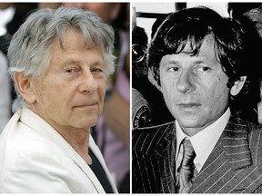 This combination photo shows director Roman Polanski at the photo call for the film, "Based On A True Story," at the 70th international film festival, Cannes, southern France, on May 27, 2017, left, and Polanski at a Santa Monica, Calif., courthouse on Aug. 8, 1977. The Academy of Motion Picture Arts and Sciences Board of Governors has voted to expel  Polanski and Bill Cosby from its membership. The film academy said Thursday, May 3, 2018, that its board of governors met and voted on their status in accordance with their Standards of Conduct. (AP Photo/Files)