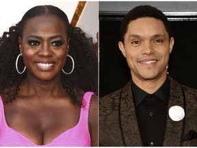 This combination photo shows Viola Davis arrives at the Oscars in Los Angeles on  March 4, 2018, left, and Trevor Noah arrives at the 60th annual Grammy Awards in New York on Jan. 28, 2018. This week's BookExpo and BookCon will be a showcase for diversity and for combinations and alliances new and old. Speakers range from Trevor Noah and Viola Davis to Jacqueline Woodson and Yuyi Morales. BookExpo runs Wednesday-Friday at the Jacob Javits center in Manhattan, immediately followed by the fan-based BookCon, which ends Sunday. (AP Photo)