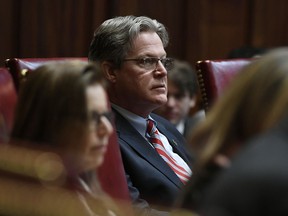 FILE - In this Feb. 7, 2018, file photo, Connecticut state Sen. Ted Kennedy, Jr. during opening session at the state Capitol in Hartford, Conn. Kennedy says his late father, former Massachusetts U.S. Sen. Ted Kennedy, "was desperate" for him to run for public office. He recalled Monday, May 7, how his father felt he "would love politics."