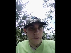 In this image made from one of three videos released Wednesday, May 30, 2018, by the Broward County State Attorney's Office, Nikolas Cruz, the suspect in February's shooting at a Florida high school, announces his intention to become the next school shooter, aiming to kill at least 20 people. The videos were found on Cruz's cellphone after the Feb. 14 shooting at Marjory Stoneman Douglas High School that killed 17 people and injured 17 others. (Broward County State Attorney's Office via AP)