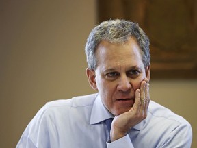FILE - In this Feb. 17, 2017, file photo, New York State Attorney General Eric Schneiderman speaks to colleagues at his office in New York. On Wednesday, May 23, 2018, the special prosecutor investigating former New York Attorney Schneiderman has started conducting interviews with the women whose allegations of violent slapping, choking and other abuse led to his resignation.