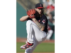 Cleveland Indians starting pitcher Mike Clevinger delivers in the first inning of a baseball game against the Houston Astros, Thursday, May 24, 2018, in Cleveland.