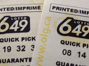 An Ontario woman is suing her former common-law partner for allegedly denying that the couple had won $6 million in a provincial lottery before claiming the full prize for himself. A pair of Lotto 649 tickets are pictured in Toronto on October 17, 2015.