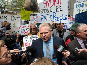 Ontario Progressive Conservative leader Doug Ford holds a rally to speak about Hydro One in Toronto on May 15, 2018.