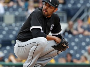 Chicago White Sox relief pitcher Joakim Soria collects himself on the mound during the seventh inning of a baseball game against the Pittsburgh Pirates in Pittsburgh, Wednesday, May 16, 2018.