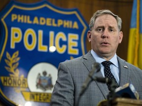 Philadelphia Police Capt. John Ryan speaks with members of the media during a news conference in Philadelphia, Monday, May 7, 2018. Police say there were signs of a struggle inside the ransacked, off-campus apartment where a Temple University student was found shot to death. Officers found Daniel Duignam, a 21-year-old student at Temple's Fox School of Business, shot in the chest, groin and forearm shortly before 10 p.m. Saturday.