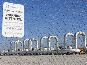 FILE - This Nov. 3, 2015 file photo shows the Keystone Steele City pumping station, into which the planned Keystone XL pipeline is to connect to, in Steele City, Neb. Attorneys for the Trump administration are due in a Montana courtroom Thursday, May 24, 2018, to defend the approval of TransCanada's disputed Keystone XL oil sands pipeline project.