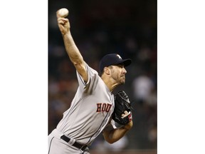 Houston Astros starting pitcher Justin Verlander throws against the Arizona Diamondbacks during the first inning of a baseball game Sunday, May 6, 2018, in Phoenix.
