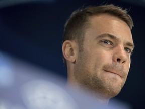 FILE---Goalkeeper Manuel Neuer of Germany speaks during a press conference in Munich, Germany, 11 September 2017.