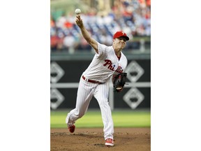 Philadelphia Phillies' Nick Pivetta pitches during the first inning of a baseball game against the Atlanta Braves, Monday, May 21, 2018, in Philadelphia.