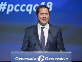 Conservative Party Leader Andrew Scheer speaks during the General Council of the Conservative Party of Canada in Saint-Hyacinthe, Que., Sunday, May 13, 2018.