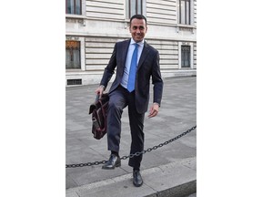 Five-Star Movement (M5S) leader Luigi Di Maio leaves the Lower House in Rome, Italy, Friday, May 25, 2018.