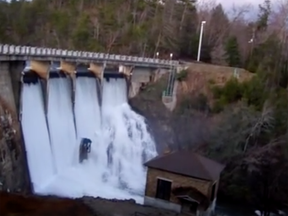 The Lake Tahoma dam as seen in a screenshot from a Youtube video.