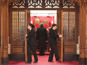 Senate pages close the doors before a vote on Bill C-45, the Cannabis Act, on Parliament Hill in Ottawa on March 22, 2018. The legislation will again go to a vote in the Senate on June 7.