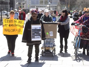 Inuk elders join Muskrat Falls megadam opponents for a rally and civil disobedience on Parliament Hill on Monday, May 7, 2018.